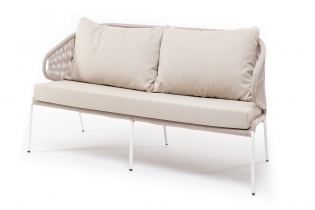 «Милан» диван 2-местный плетеный из роупа, каркас алюминий светло-серый (RAL7035) шагрень, роуп салатовый круглый, ткань светло-серая