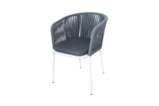 «Бордо» плетеный стул из роупа (серый, белый каркас, подушка Savana Grafit)