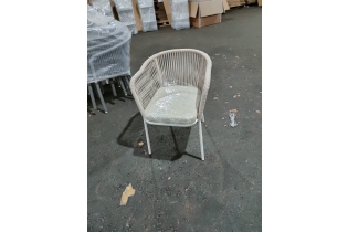 «Лион» плетеный стул из роупа (веревки), стальной каркас (белый), цвет бежевый